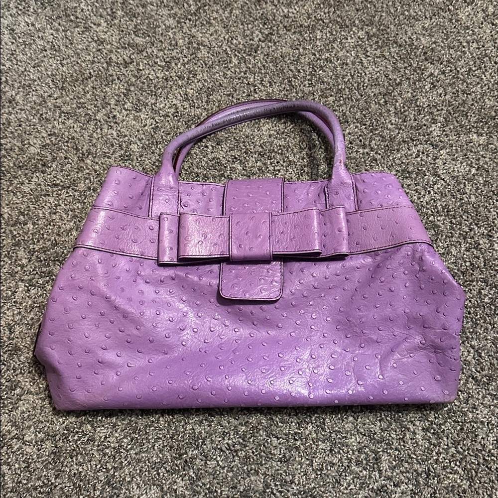 KATE SPADE Purple Faux Ostrich Print Shoulder Handbag Tote Leather. See Wear*